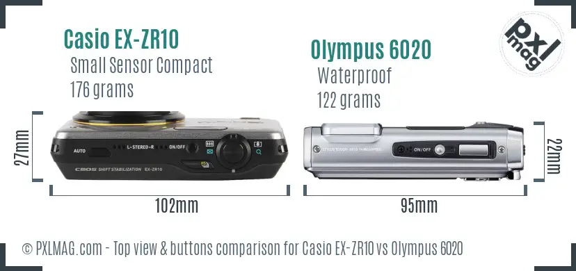 Casio EX-ZR10 vs Olympus 6020 top view buttons comparison Casio EX-ZR10 vs Olympus 6020 top view buttons comparison