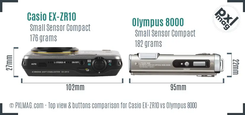 Casio EX-ZR10 vs Olympus 8000 top view buttons comparison