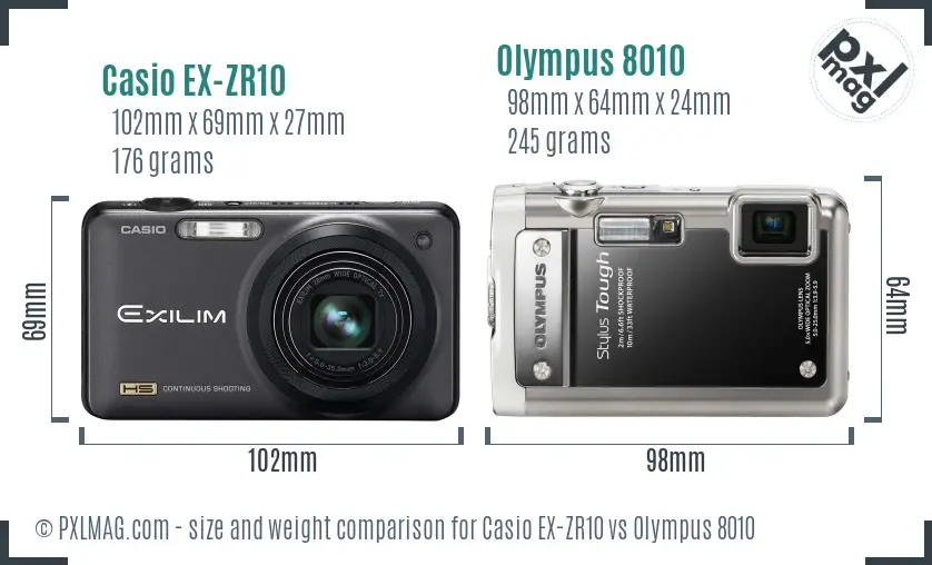 Casio EX-ZR10 vs Olympus 8010 size comparison Casio EX-ZR10 vs Olympus 8010 size comparison