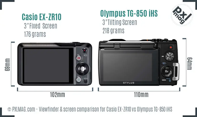 Casio EX-ZR10 vs Olympus TG-850 iHS Screen and Viewfinder comparison