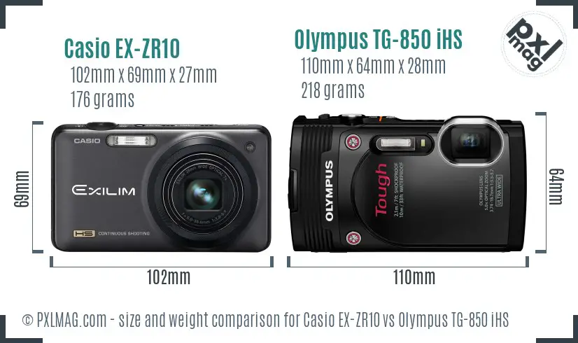 Casio EX-ZR10 vs Olympus TG-850 iHS size comparison