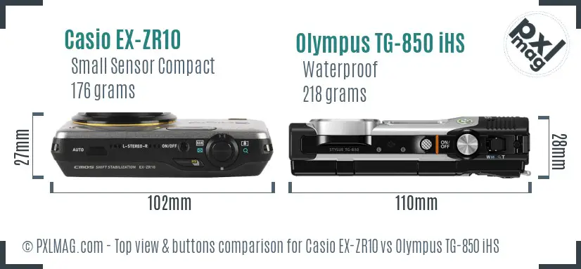 Casio EX-ZR10 vs Olympus TG-850 iHS top view buttons comparison