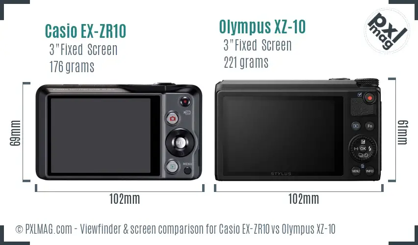 Casio EX-ZR10 vs Olympus XZ-10 Screen and Viewfinder comparison