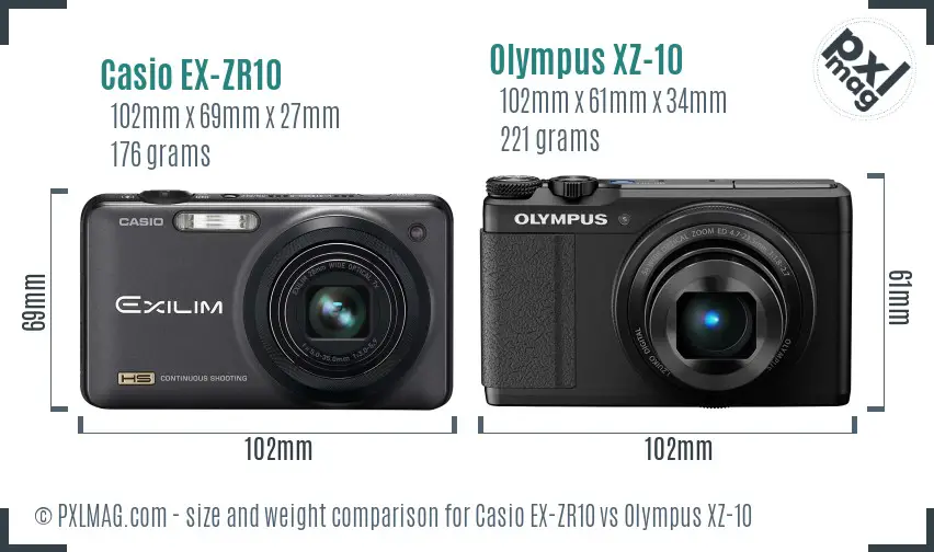 Casio EX-ZR10 vs Olympus XZ-10 size comparison