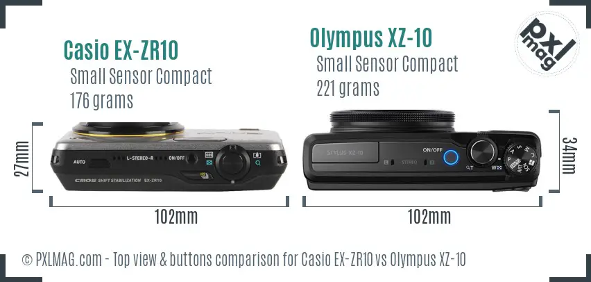 Casio EX-ZR10 vs Olympus XZ-10 top view buttons comparison