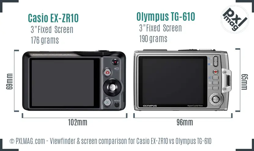 Casio EX-ZR10 vs Olympus TG-610 Screen and Viewfinder comparison