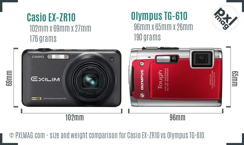 Casio EX-ZR10 vs Olympus TG-610 size comparison