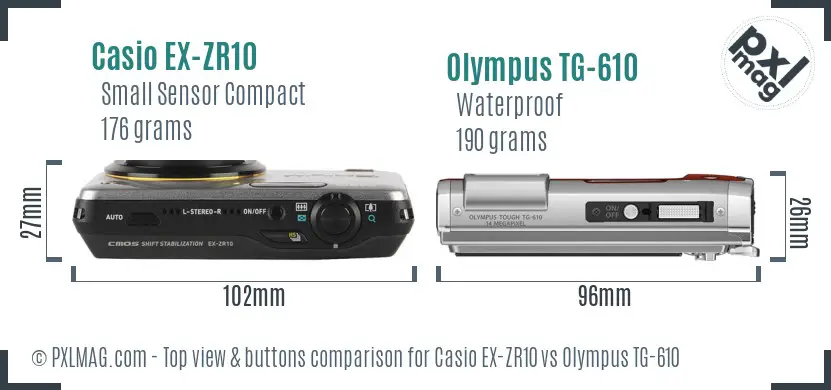 Casio EX-ZR10 vs Olympus TG-610 top view buttons comparison