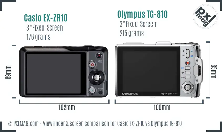 Casio EX-ZR10 vs Olympus TG-810 Screen and Viewfinder comparison