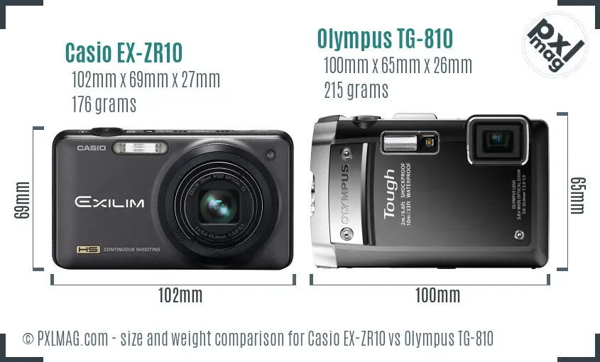 Casio EX-ZR10 vs Olympus TG-810 size comparison