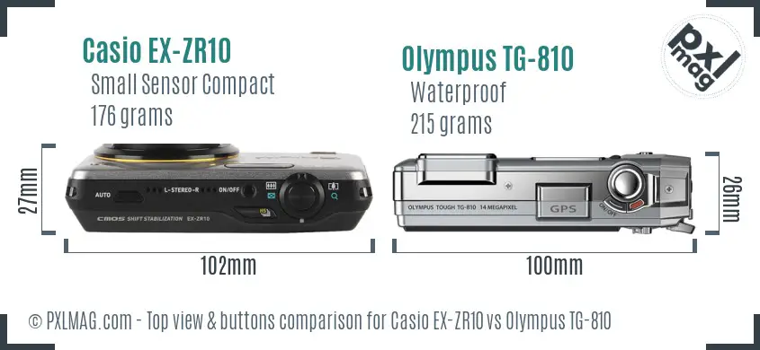 Casio EX-ZR10 vs Olympus TG-810 top view buttons comparison