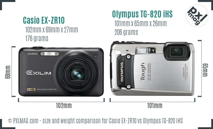 Casio EX-ZR10 vs Olympus TG-820 iHS size comparison Casio EX-ZR10 vs Olympus TG-820 iHS size comparison