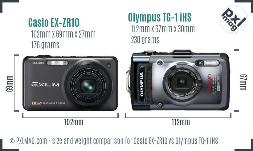 Casio EX-ZR10 vs Olympus TG-1 iHS size comparison
