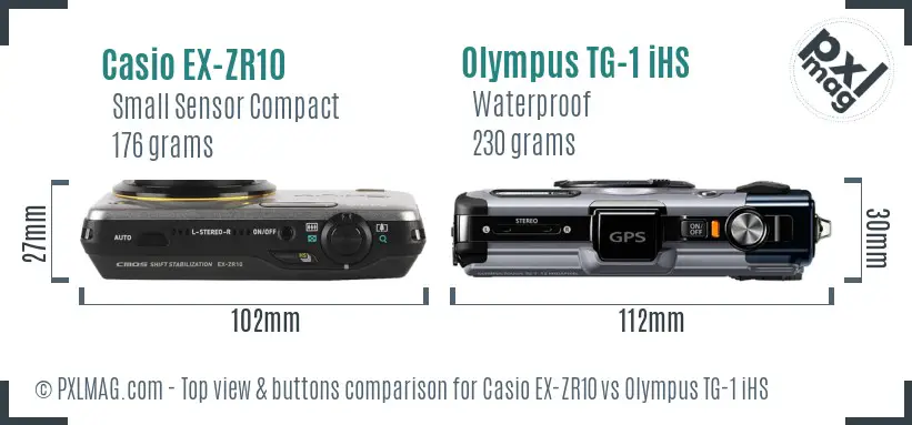 Casio EX-ZR10 vs Olympus TG-1 iHS top view buttons comparison
