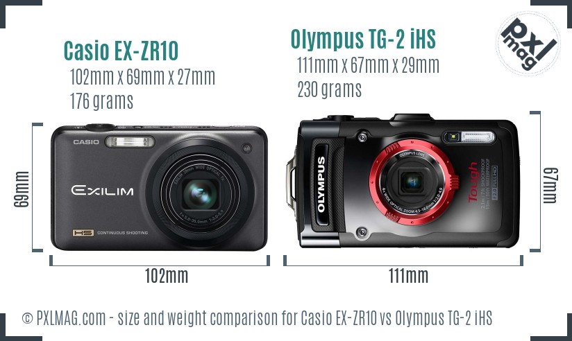 Casio EX-ZR10 vs Olympus TG-2 iHS size comparison
