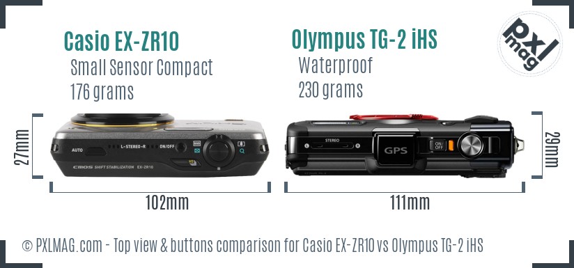 Casio EX-ZR10 vs Olympus TG-2 iHS top view buttons comparison