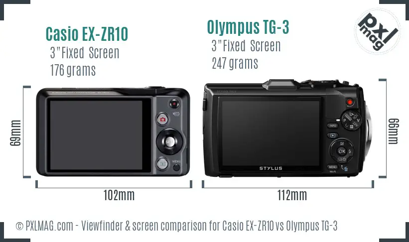 Casio EX-ZR10 vs Olympus TG-3 Screen and Viewfinder comparison