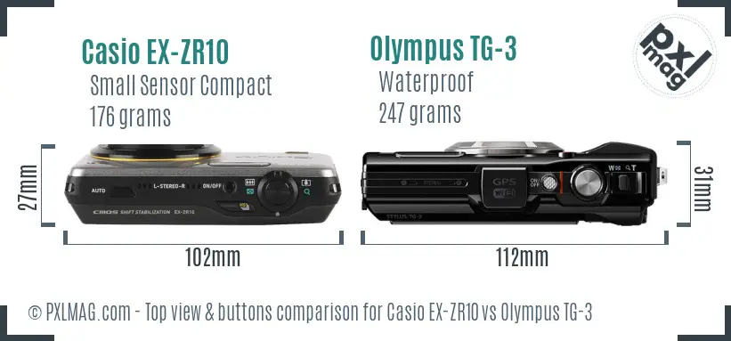 Casio EX-ZR10 vs Olympus TG-3 top view buttons comparison