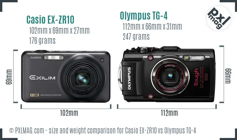 Casio EX-ZR10 vs Olympus TG-4 size comparison