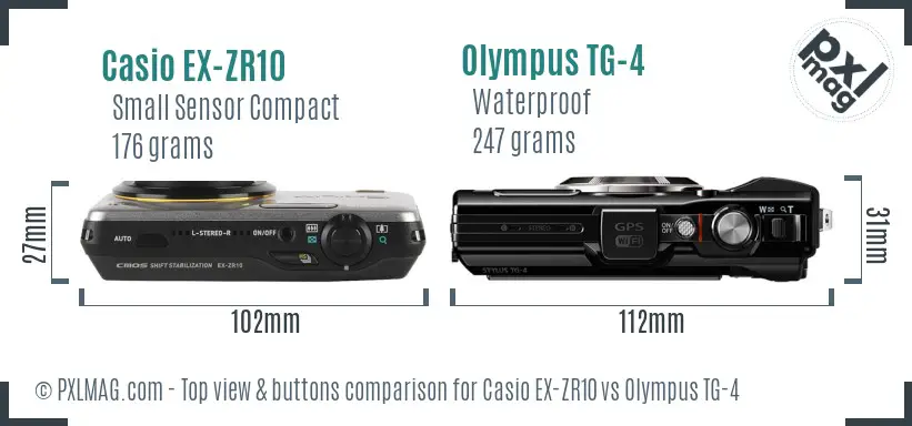 Casio EX-ZR10 vs Olympus TG-4 top view buttons comparison