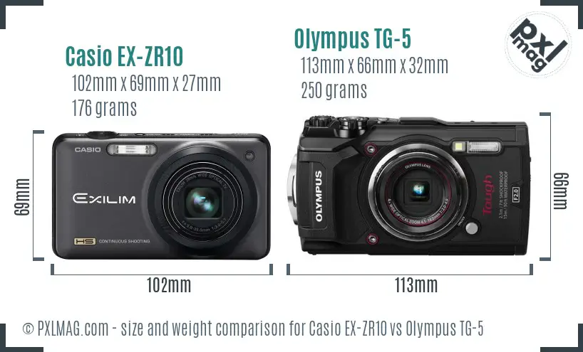 Casio EX-ZR10 vs Olympus TG-5 size comparison