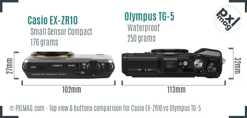 Casio EX-ZR10 vs Olympus TG-5 top view buttons comparison