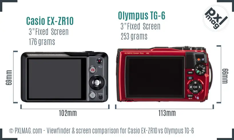 Casio EX-ZR10 vs Olympus TG-6 Screen and Viewfinder comparison