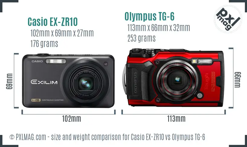 Casio EX-ZR10 vs Olympus TG-6 size comparison