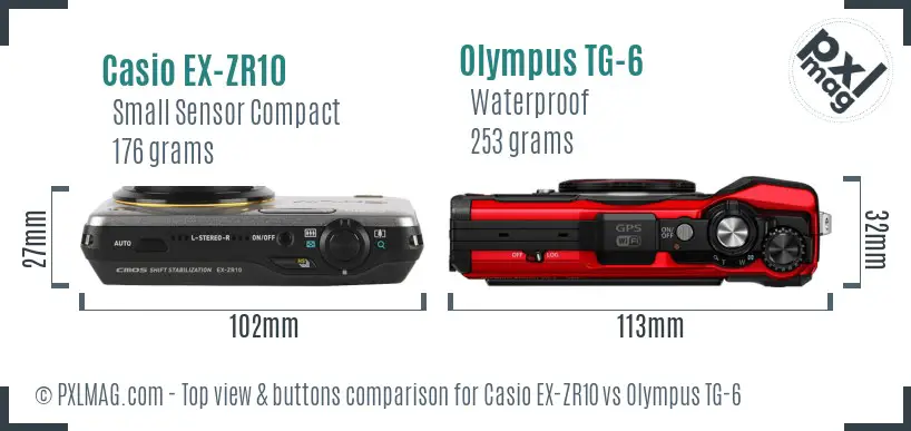 Casio EX-ZR10 vs Olympus TG-6 top view buttons comparison