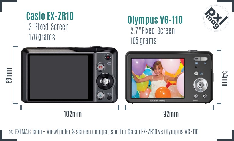 Casio EX-ZR10 vs Olympus VG-110 Screen and Viewfinder comparison
