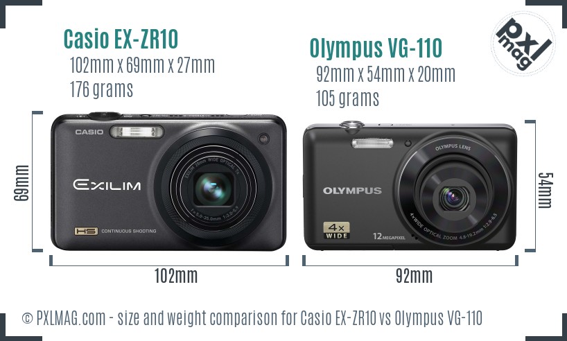 Casio EX-ZR10 vs Olympus VG-110 size comparison Casio EX-ZR10 vs Olympus VG-110 size comparison