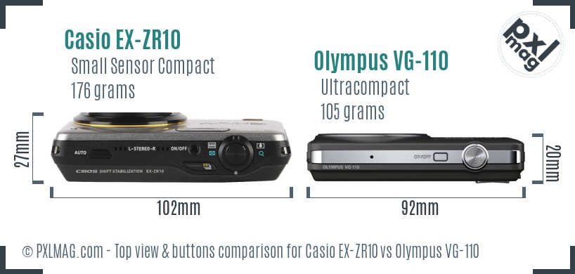 Casio EX-ZR10 vs Olympus VG-110 top view buttons comparison