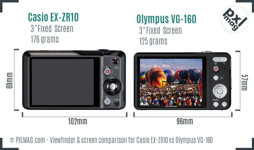 Casio EX-ZR10 vs Olympus VG-160 Screen and Viewfinder comparison