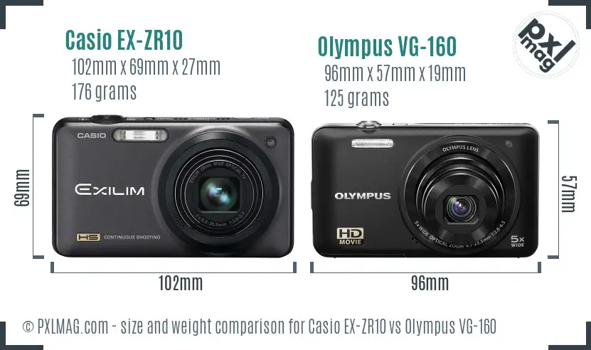 Casio EX-ZR10 vs Olympus VG-160 size comparison