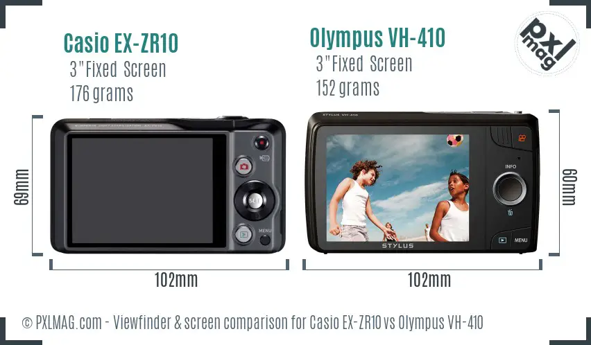 Casio EX-ZR10 vs Olympus VH-410 Screen and Viewfinder comparison