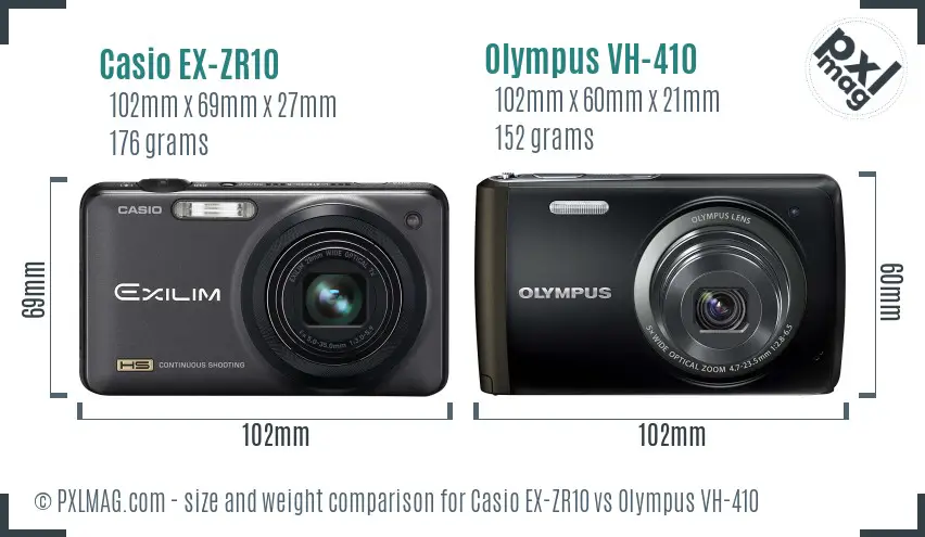Casio EX-ZR10 vs Olympus VH-410 size comparison