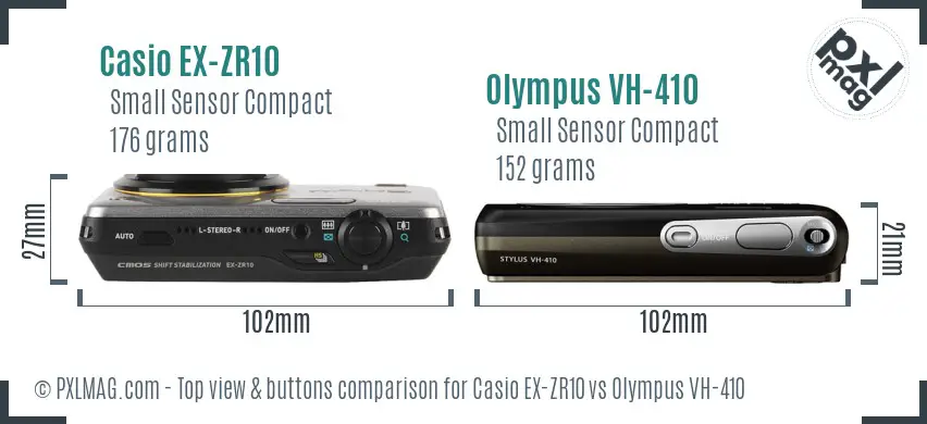 Casio EX-ZR10 vs Olympus VH-410 top view buttons comparison