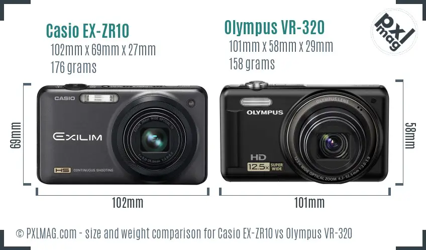 Casio EX-ZR10 vs Olympus VR-320 size comparison