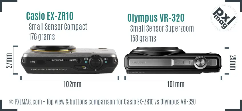 Casio EX-ZR10 vs Olympus VR-320 top view buttons comparison
