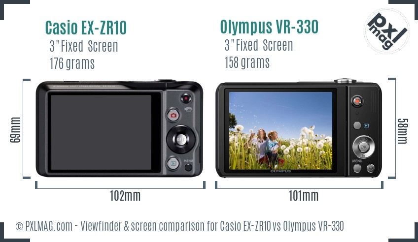 Casio EX-ZR10 vs Olympus VR-330 Screen and Viewfinder comparison