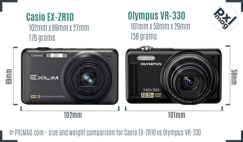 Casio EX-ZR10 vs Olympus VR-330 size comparison Casio EX-ZR10 vs Olympus VR-330 size comparison