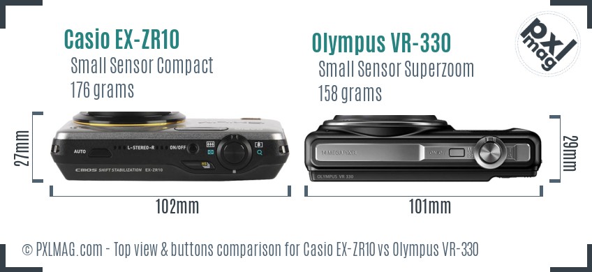 Casio EX-ZR10 vs Olympus VR-330 top view buttons comparison