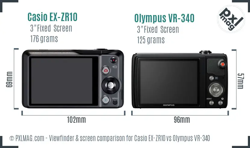 Casio EX-ZR10 vs Olympus VR-340 Screen and Viewfinder comparison