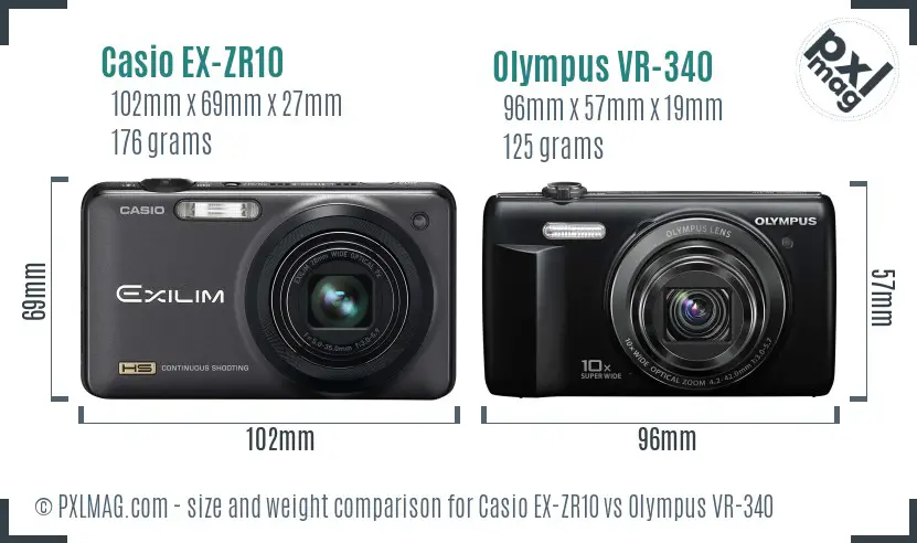 Casio EX-ZR10 vs Olympus VR-340 size comparison