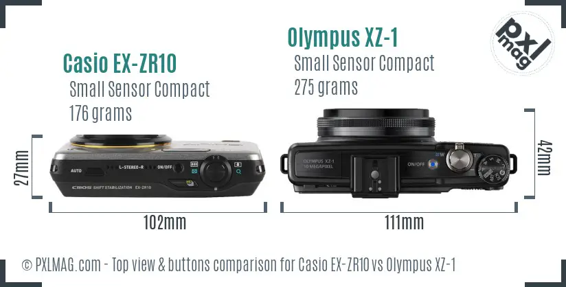 Casio EX-ZR10 vs Olympus XZ-1 top view buttons comparison