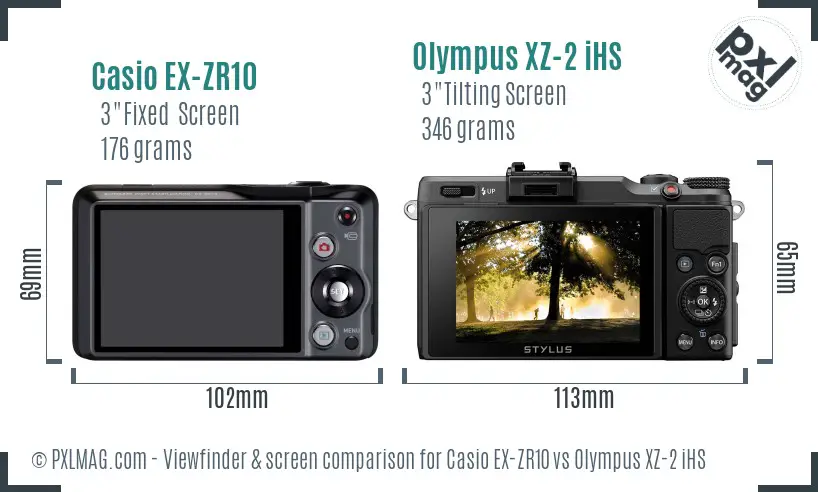 Casio EX-ZR10 vs Olympus XZ-2 iHS Screen and Viewfinder comparison