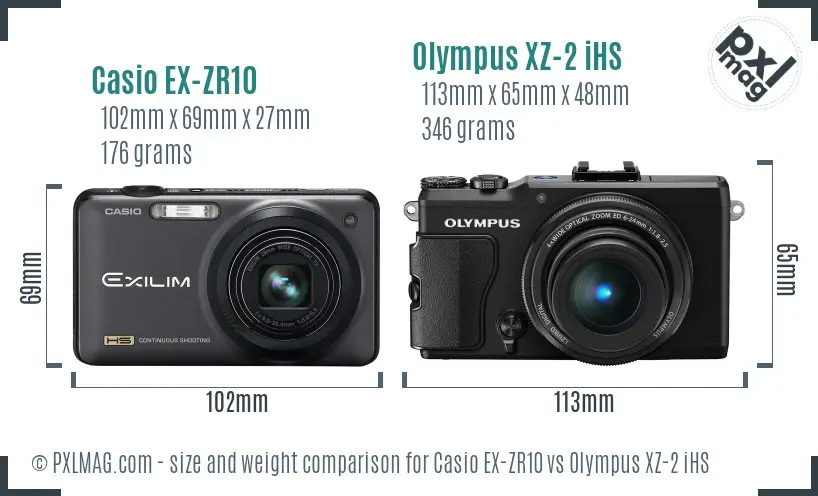 Casio EX-ZR10 vs Olympus XZ-2 iHS size comparison