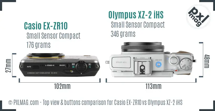 Casio EX-ZR10 vs Olympus XZ-2 iHS top view buttons comparison