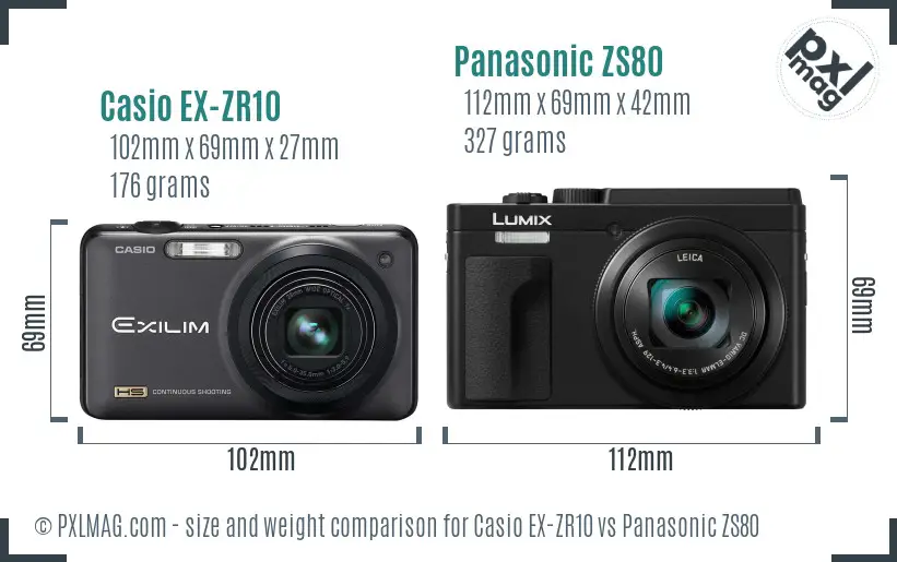 Casio EX-ZR10 vs Panasonic ZS80 size comparison Casio EX-ZR10 vs Panasonic ZS80 size comparison
