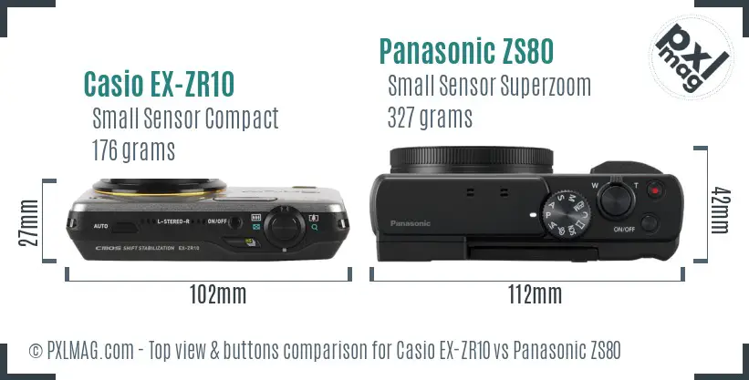 Casio EX-ZR10 vs Panasonic ZS80 top view buttons comparison Casio EX-ZR10 vs Panasonic ZS80 top view buttons comparison